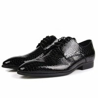 New Handmade Men's Black Snake-Skin Texture Dress Derby Shoes - Thumbnail 1