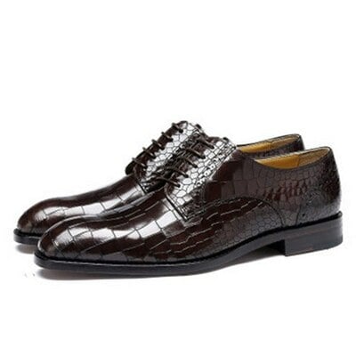 New Handmade Men's Brown Fashion Cow Leather Crocodile Texture Dress Shoes