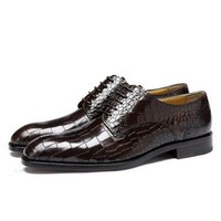 New Handmade Men's Brown Fashion Cow Leather Crocodile Texture Dress Shoes - Thumbnail 1
