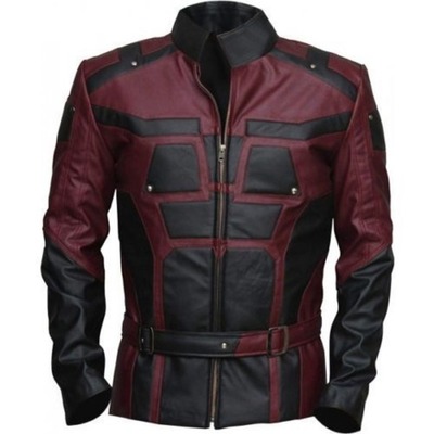 Men charlie cox daredevil costume leather jacket maroon black contrast