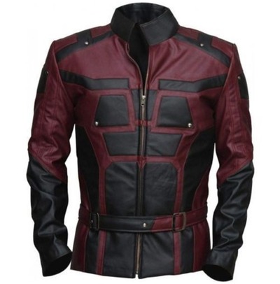 Men Charlie Cox Daredevil Costume Leather Jacket Maroon Black Contrast