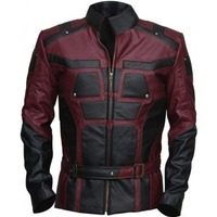 Men Charlie Cox Daredevil Costume Leather Jacket Maroon Black Contrast - Thumbnail 1