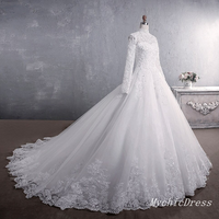 Long Sleeves Muslim Wedding Dresses High Neck Lace Bridal Gowns - Thumbnail 1