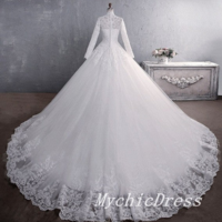 Long Sleeves Muslim Wedding Dresses High Neck Lace Bridal Gowns - Thumbnail 2