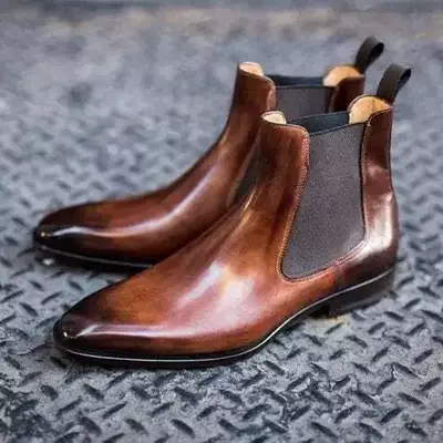 New handmade men's brown leather chelsea boots chiseled toe dress formal shoes