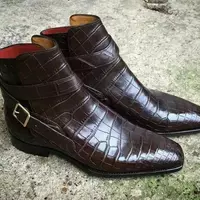 Men Handmade Brown Color Crocodile Embossed Calfskin Leather Jodhpurs ankle boot - Thumbnail 4