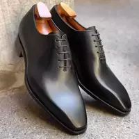 Handmade Men's Black Leather Oxford Chiseled Toe Whole Cut Dress Formal Shoes - Thumbnail 1