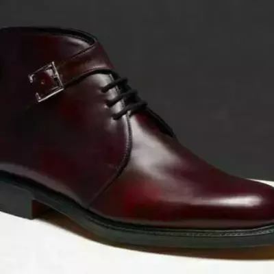 Handmade men dark burgundy chukka boots, men dress lace up ankle high monk boots