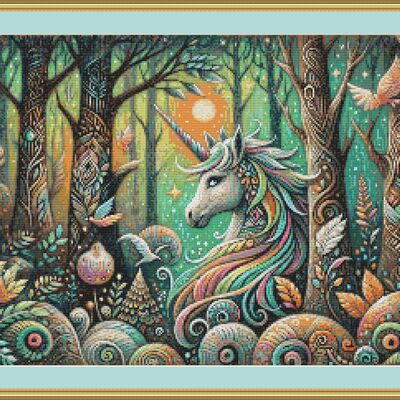 Unicorn in a forest cross stitch pattern - Thumbnail 3