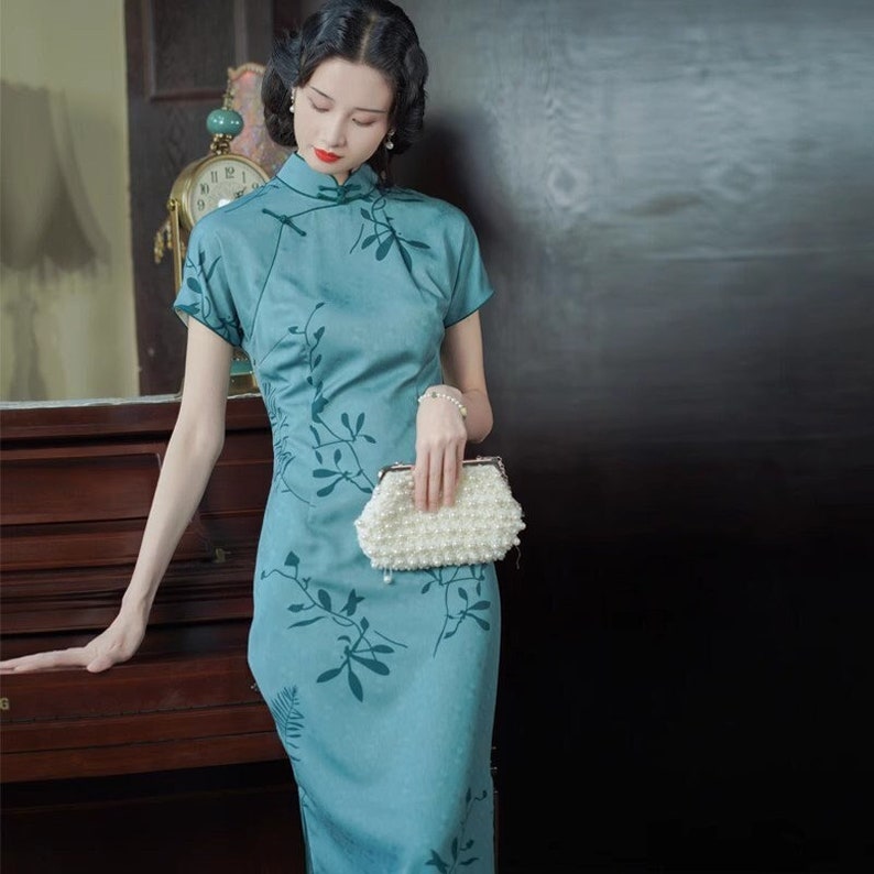 Traditional Chinese dress | green Modern qipao | short sleeve cheongsam for tea ceremony, wedding party dress, women dress, prom dress XS Traditional Chinese dress | green Modern qipao | short sleeve cheongsam for tea ceremony, wedding party dress, women dress, prom dress XS
