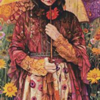 Under An Umbrella Cross Stitch Pattern - Thumbnail 1