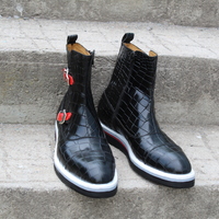 Crafted Leather Bespoke Dress Shoes Tri Rubber Sole Black Crocodile/Alligator Leather Side Zipper Ankle Boot - Thumbnail 2
