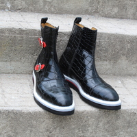 Crafted Leather Bespoke Dress Shoes Tri Rubber Sole Black Crocodile/Alligator Leather Side Zipper Ankle Boot - Thumbnail 4