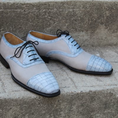 Crafted leather classic gray crocodile/alligator oxford lace up dress shoes - Thumbnail 3