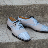 Crafted Leather Classic Gray Crocodile/Alligator Oxford Lace up Dress Shoes - Thumbnail 2