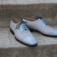 Crafted Leather Classic Gray Crocodile/Alligator Oxford Lace up Dress Shoes - Thumbnail 3