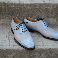 Crafted Leather Classic Gray Crocodile/Alligator Oxford Lace up Dress Shoes - Thumbnail 4