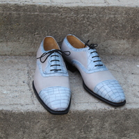 Crafted Leather Classic Gray Crocodile/Alligator Oxford Lace up Dress Shoes - Thumbnail 6