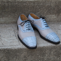 Crafted Leather Classic Gray Crocodile/Alligator Oxford Lace up Dress Shoes - Thumbnail 7