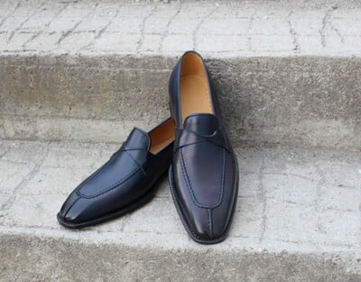 Crafted Leather Blue Leather Classic Moccasin Loafers Formal Dress Shoes