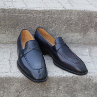 Crafted Leather Blue Leather Classic Moccasin Loafers Formal Dress Shoes - Thumbnail 3