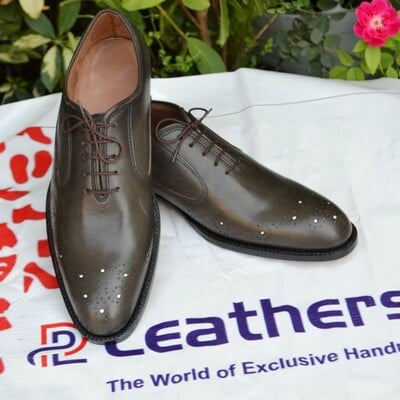 Crafted leather classic gray leather oxford lace up dress shoes - Thumbnail 5