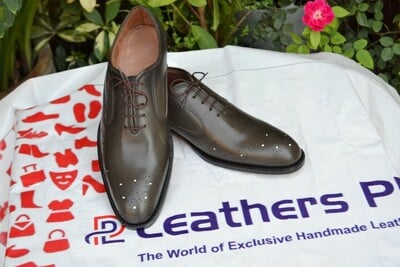 Crafted Leather Classic Gray Leather Oxford Lace up Dress Shoes