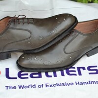 Crafted Leather Classic Gray Leather Oxford Lace up Dress Shoes - Thumbnail 2