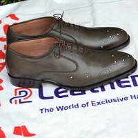 Crafted Leather Classic Gray Leather Oxford Lace up Dress Shoes - Thumbnail 3