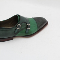 Crafted Leather Double Monk Strap Dress Shoes in Green Leather  - Thumbnail 8