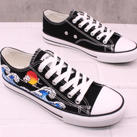 Wave hand-painted shoes. Ukiyo-e canvas shoes. Fashion sneakers. Couple flat shoes. Running outdoor shoes.Personality gift.christmas gift - Thumbnail 1
