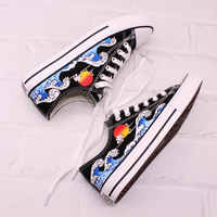Wave hand-painted shoes. Ukiyo-e canvas shoes. Fashion sneakers. Couple flat shoes. Running outdoor shoes.Personality gift.christmas gift - Thumbnail 8