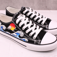 Wave hand-painted shoes. Ukiyo-e canvas shoes. Fashion sneakers. Couple flat shoes. Running outdoor shoes.Personality gift.christmas gift - Thumbnail 11