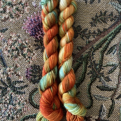40 orange glaze hand dyed fingering weight sparkle sock yarn