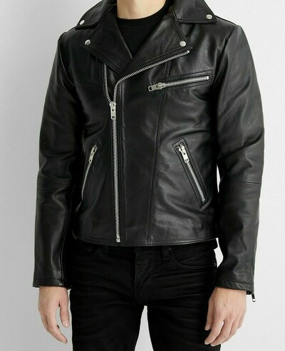 Men’s Motorcycle Cafe Racer Biker Jacket Genuine Real Lambskin Leather Jacket