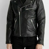 Men’s Motorcycle Cafe Racer Biker Jacket Genuine Real Lambskin Leather Jacket - Thumbnail 4