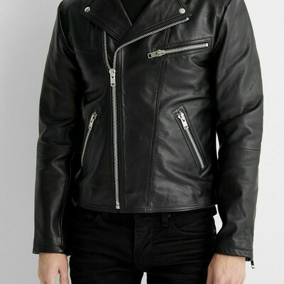 Men’s motorcycle cafe racer biker jacket genuine real lambskin leather jacket