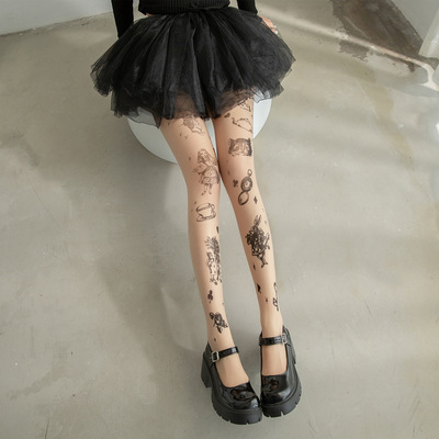 Alice Tattoo Tights Pantyhose Stockings