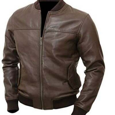 Varsity bomber leather jacket for men genuine lambskin baseball flight jacket br
