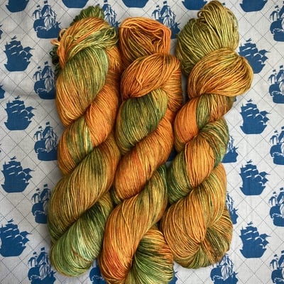 40 orange glaze hand dyed fingering weight sock yarn