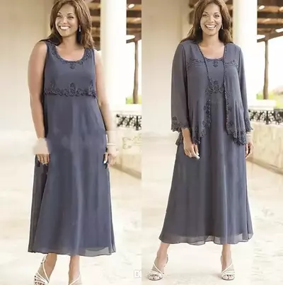 Mother of The Bride/ Groom Dresses Gray Chiffon Lace Applique Tea Length A Line Mother Dresses With Jacket