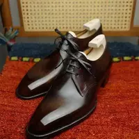 New Handmade Men's Chocolate Brown Leather Derby Lace Up Dress Formal Shoes - Thumbnail 4