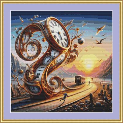 Surreal clock cross stitch pattern