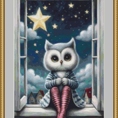 Star owl cross stitch pattern