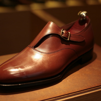 Brown leather single monk strap designer handmade buckle shoes