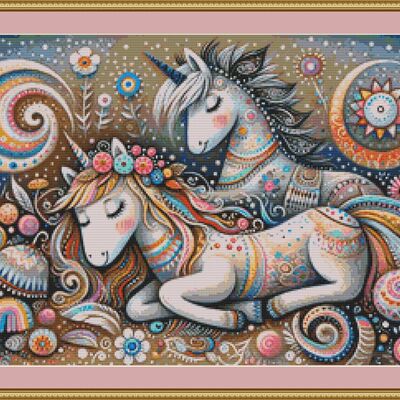 Sleeping unicorns cross stitch pattern
