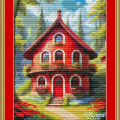 Red house cross stitch pattern