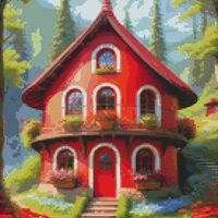 Red House Cross Stitch Pattern - Thumbnail 1