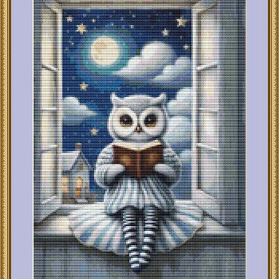 Reading owl cross stitch pattern