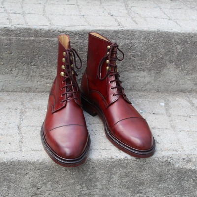 Crafted leather bespoke dress shoes burgundy ankle high lace up boot - Thumbnail 3